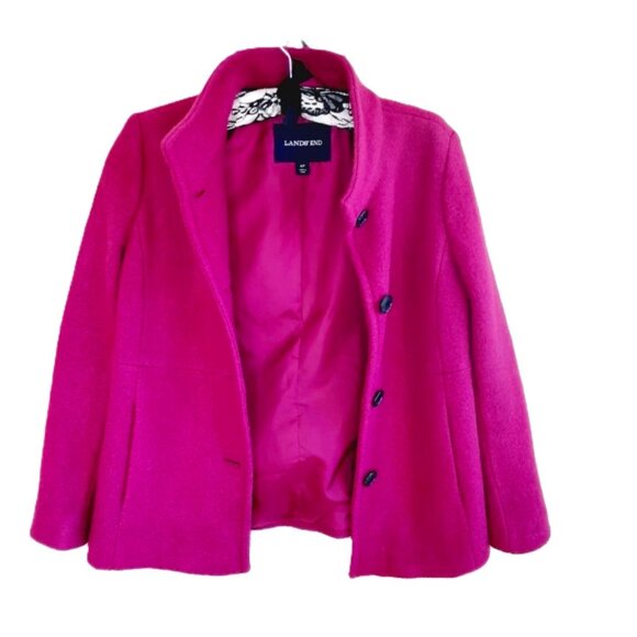 Lands End Boiled Wool Pea Coat Fuchsia Magenta 4P - Picture 5 of 11